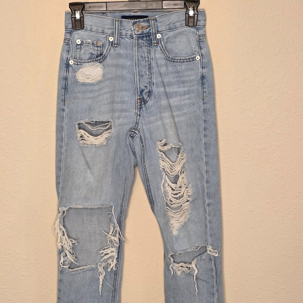 Aeropostale 90's Super High Rise Straight Leg Distressed Denim Jeans, Size 00